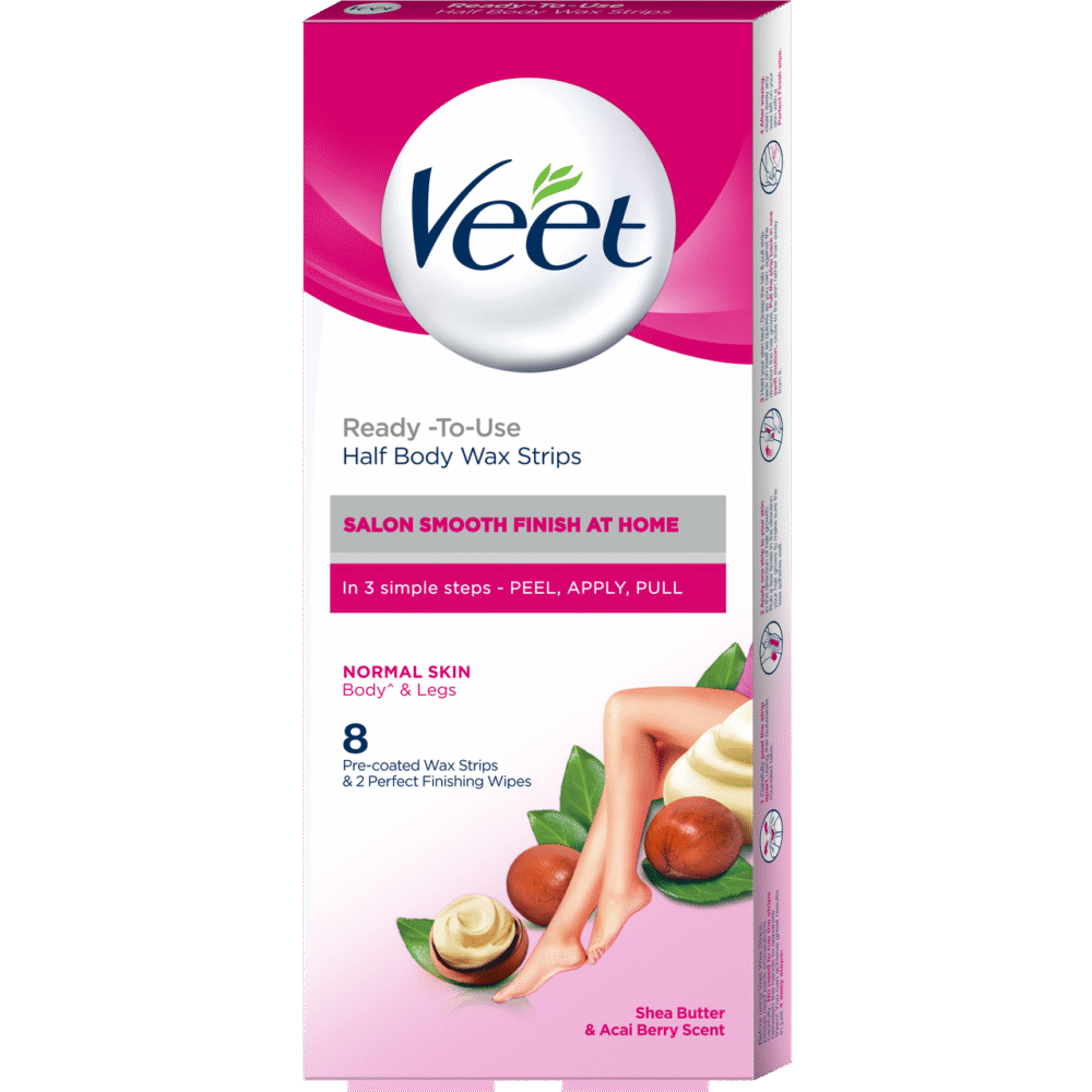 Veet Professional Waxing Strips Kit for Normal Skin, 20 Strips | Gel Wax Hair Removal for Women | Up to 28 Days of Smoothness | No Wax Heater or Wax Beans Required