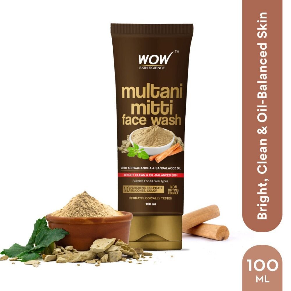WOW Skin Science Purifying Multani Mitti Face Wash for All Skin Types | Controls Excess Oil | Brightens & Purifies Skin | Face Wash for Women & Men | Paraben Free | 100 ml