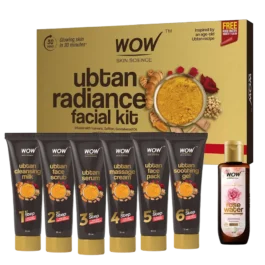 WOW Skin Science Ubtan Radiance Facial Kit for Glowing Skin | Helps Remove Tan and Gives Radiant Skin | 6 Easy Steps | Suitable for All Skin Types | Free Rose Water | Pack of 7