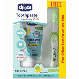 Chicco Toothpaste Apple Banana With Chicco Brush – Green | Safe Oral Care for Kids