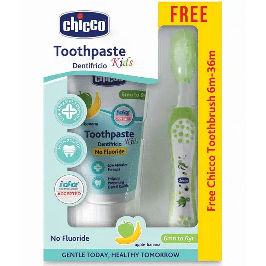 Chicco Toothpaste Apple Banana With Chicco Brush – Green | Safe Oral Care for Kids