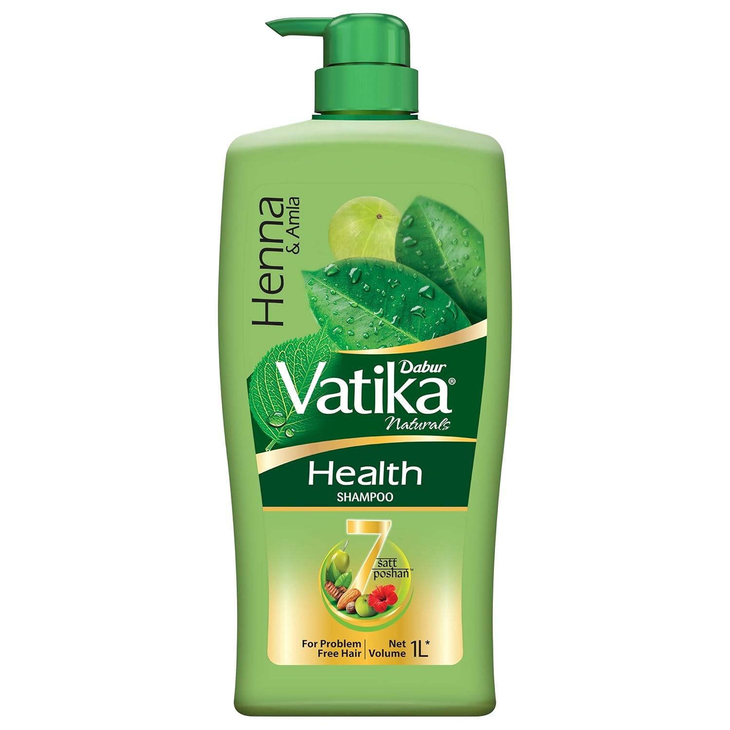 Dabur Vatika Health Shampoo – 1L | With 7 natural ingredients | For Smooth, Shiny & Nourished Hair | Repairs Hair damage, Controls Frizz | For All Hair Types | Goodness of Henna & Amla
