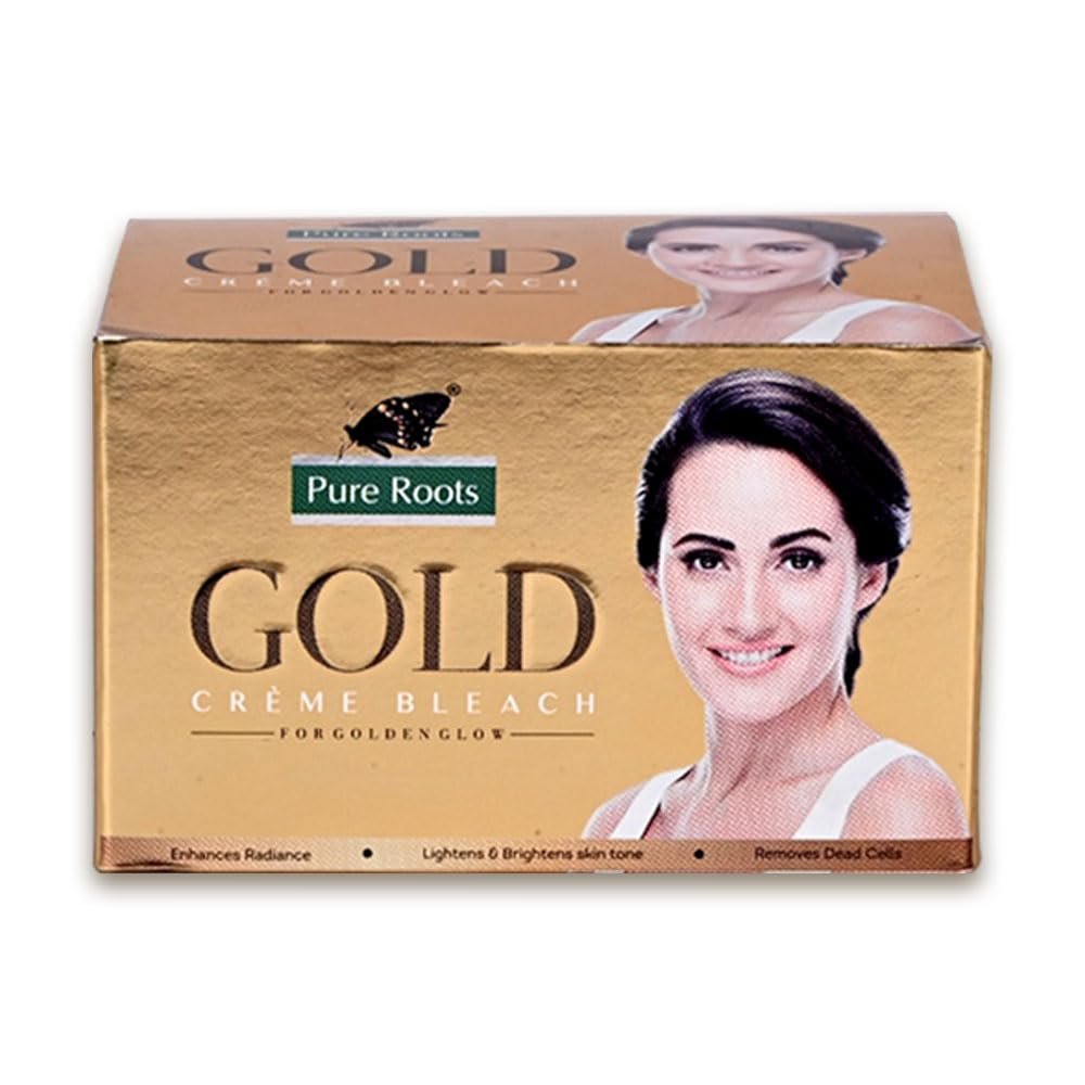 Pure Roots Gold Bleach Cream for Skin Whitening & Radiant Brightening Skin (224gm) – Fast Acting Formulated for Enhances Radiances, Remove Tan & Dead Skin Cell’s, Ideal for All Skin Types