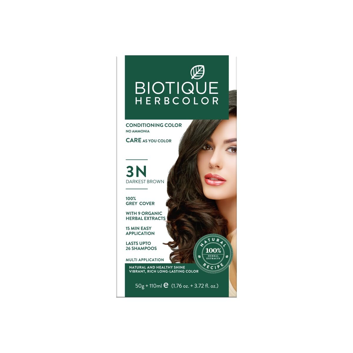 Biotique Herbcolor Conditioning Hair Colour l Ammonia Free Hair Color l 9 Organic Herbal Extracts l Natural and Healthy Shine l 50g + 110ml| Darkest Brown
