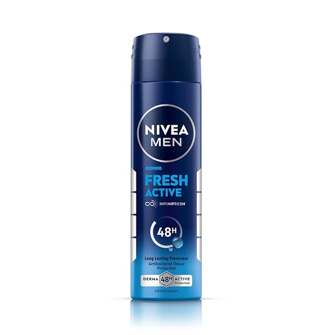 NIVEA Men Fresh Active Deodorant Spray, 150ml | 48 H Active Odour Protection | Long Lasting Smell Deo | Marine Fresh, Lemon and Sandalwood Fragrance | Dermatologically Approved | 150ml