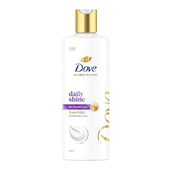 Dove Daily Shine Shampoo – Strengthens Dry & Damaged Hair for Smooth, Shiny, and Healthy-Looking Hair | Mild Formula for Men & Women | 340ml
